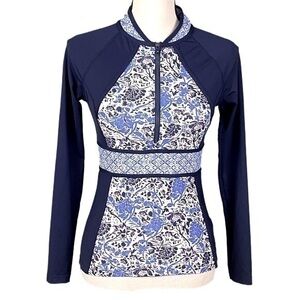 ATHLETA “Indigo Shores Half Zip Rashguard Swim Shirt” (only) in size XXS. EUC